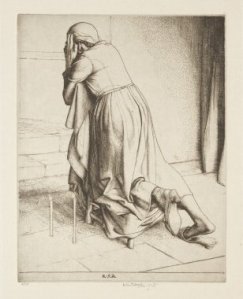 Woman praying on a Kneeler